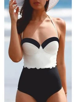 Badeanzug In Schwarz/ Weiß